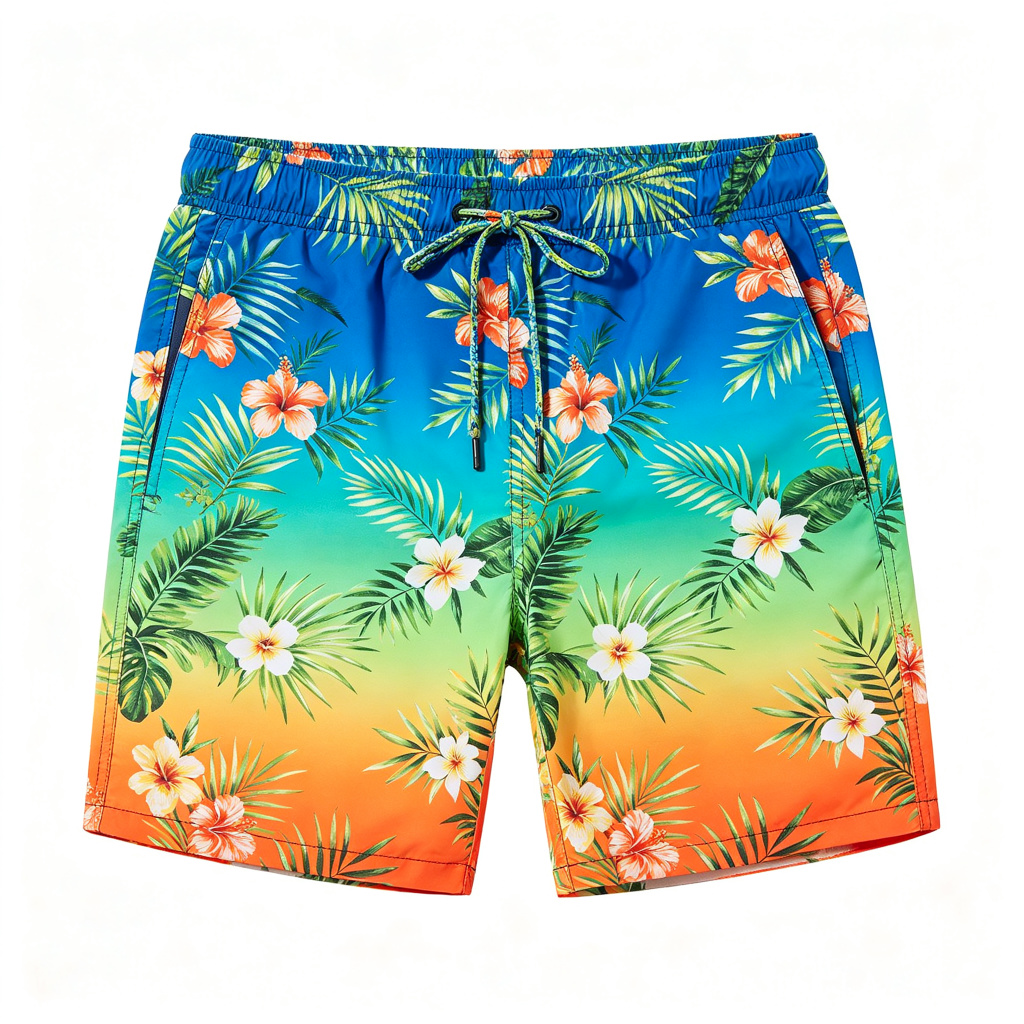 Colorful Gradient Tropical Print Beach Shorts - Image 2