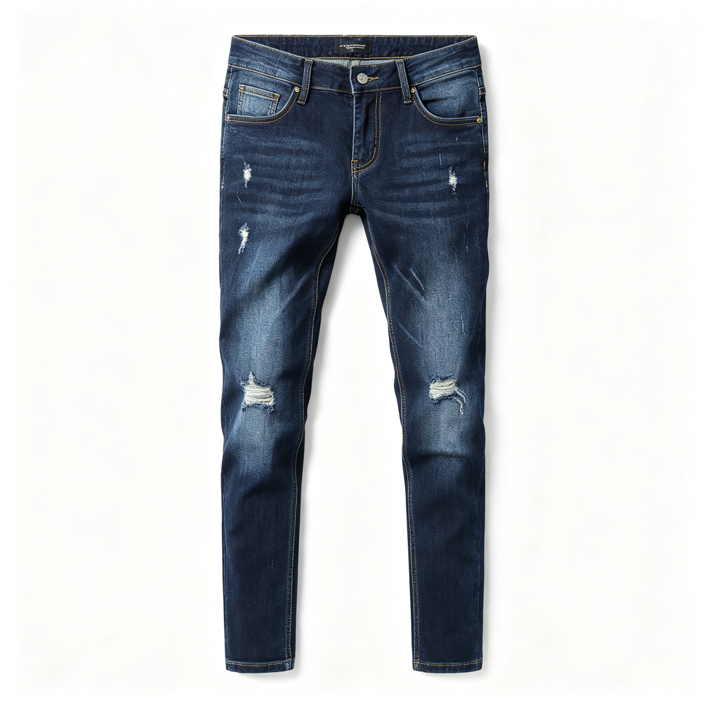 Dark Blue Ripped Slim Fit Jeans - Image 2