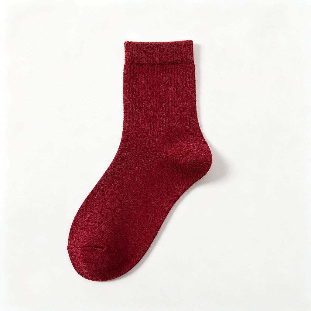 Burgundy Cotton Mid-Calf Socks - Image 2