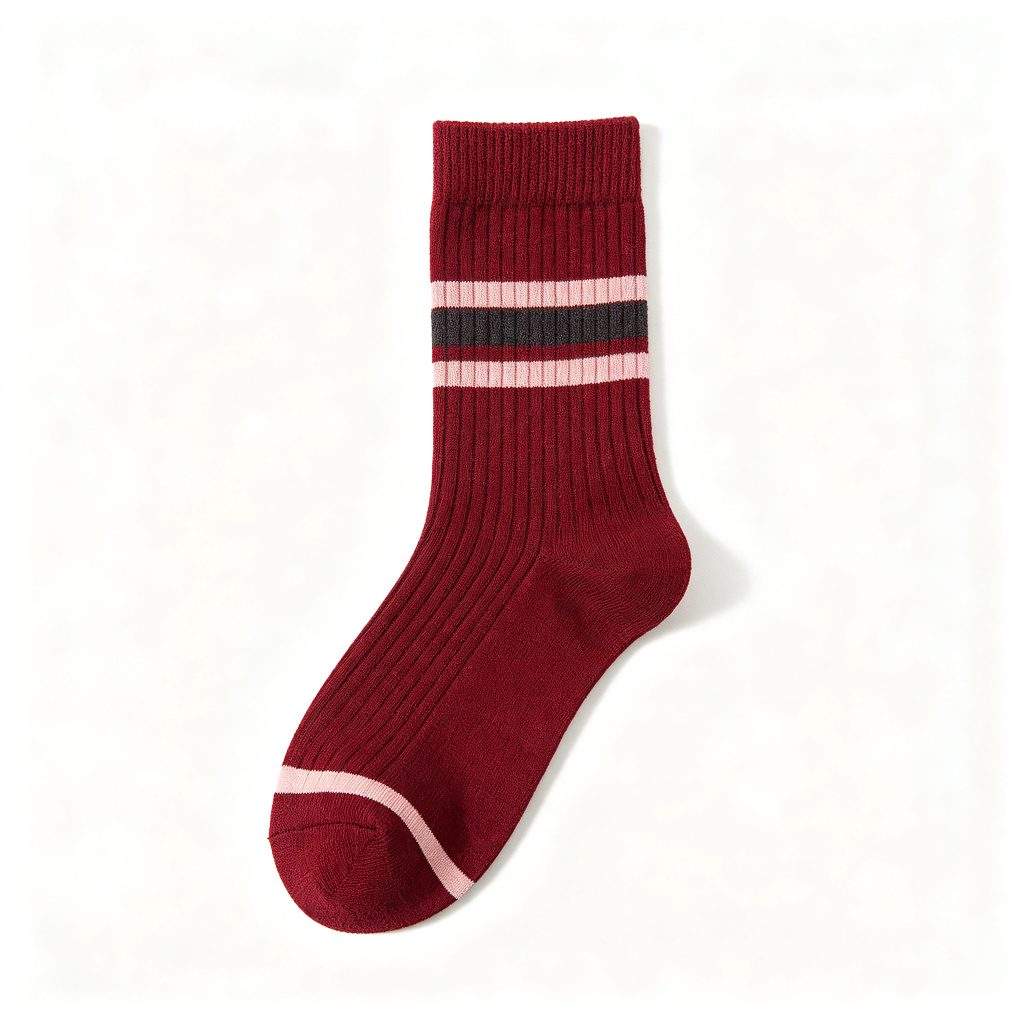 Burgundy Striped Mid-Calf Socks - Image 2