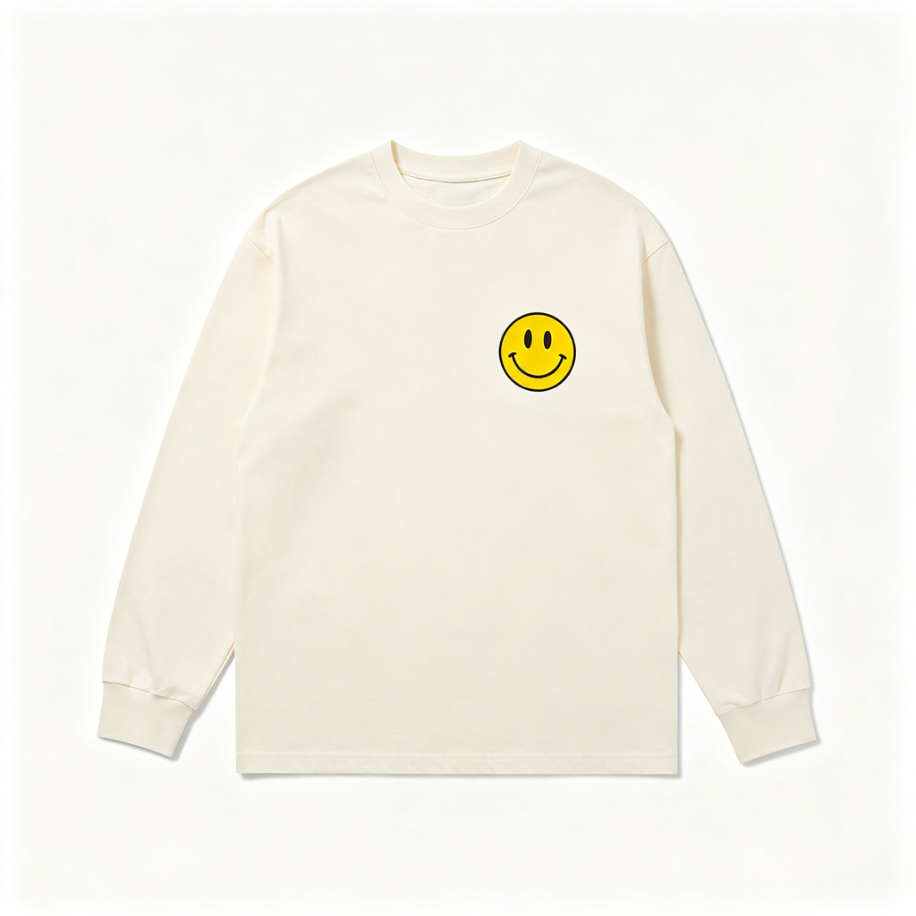 Cream Smiley Face Print Long Sleeve T-Shirt - Image 2
