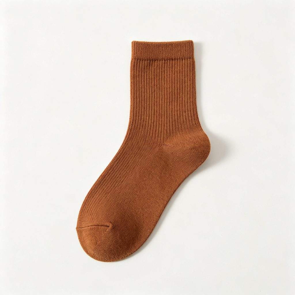 Brown Cotton Mid-Calf Socks - Image 2