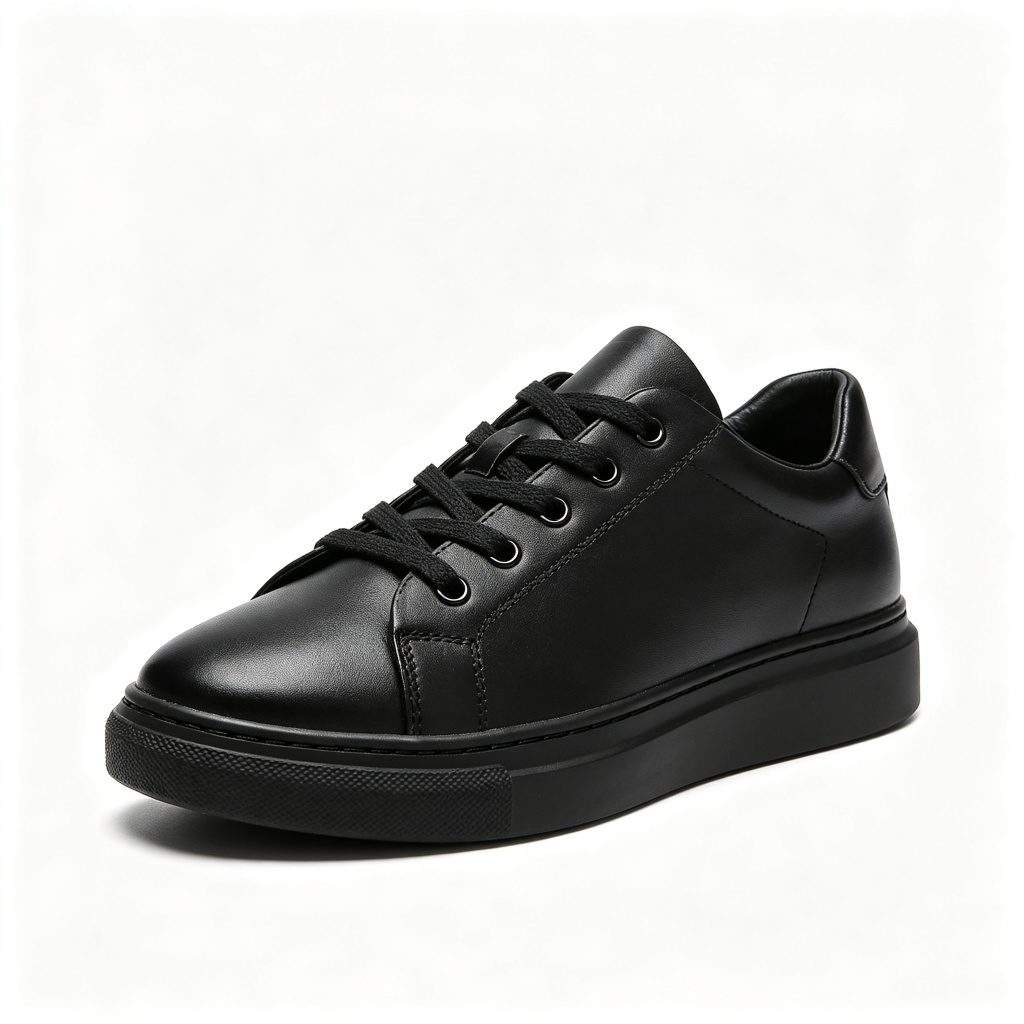 Black Genuine Leather Court Sneakers - Image 2