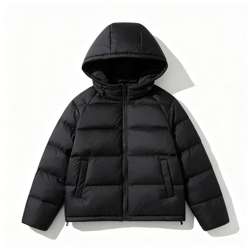 Black Short Hooded Puffer Jacket - Image 2