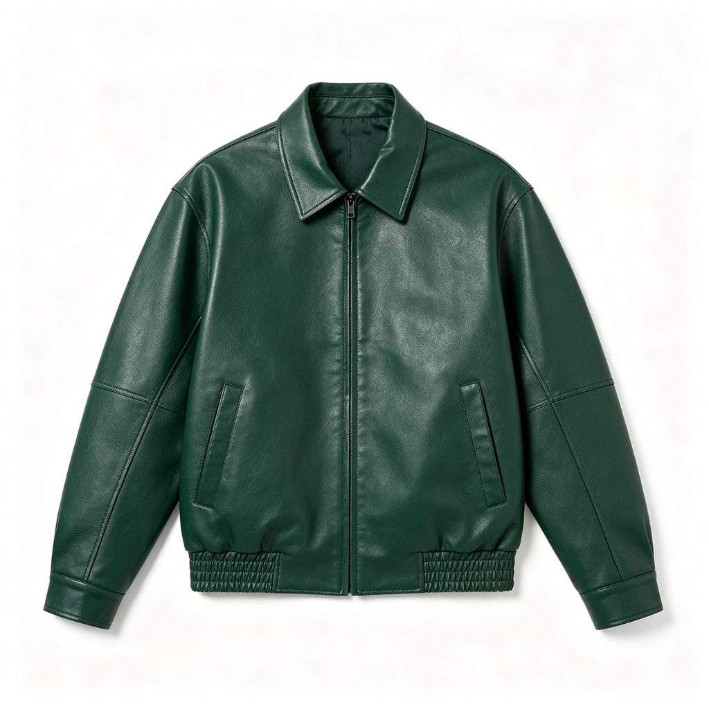 Dark Green Leather Jacket - Image 2