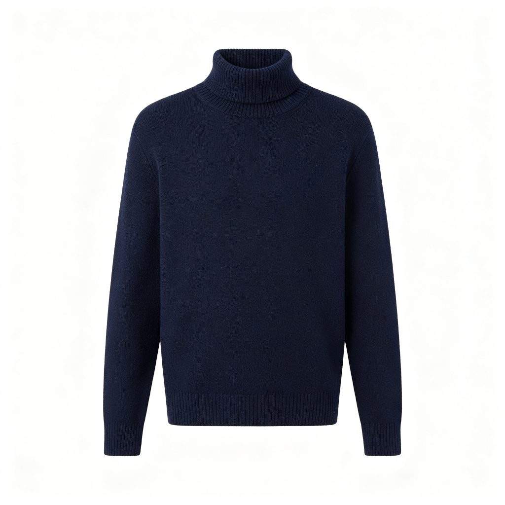 Navy Turtleneck Knitted Sweater - Image 2