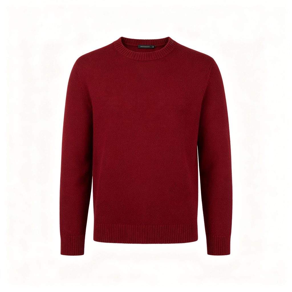 Burgundy Crew Neck Knitted Sweater - Image 2