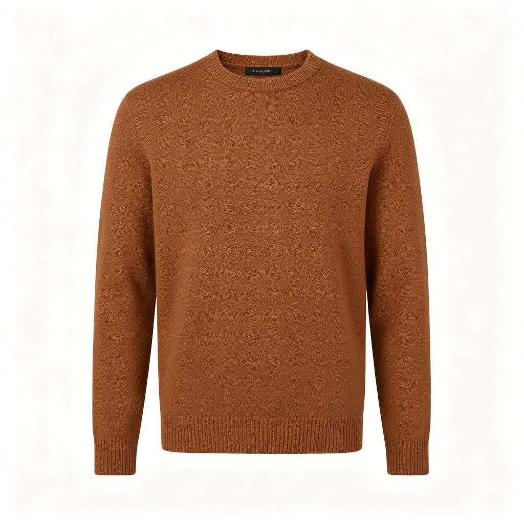 Coffee Brown Crew Neck Knitted Sweater - Image 2