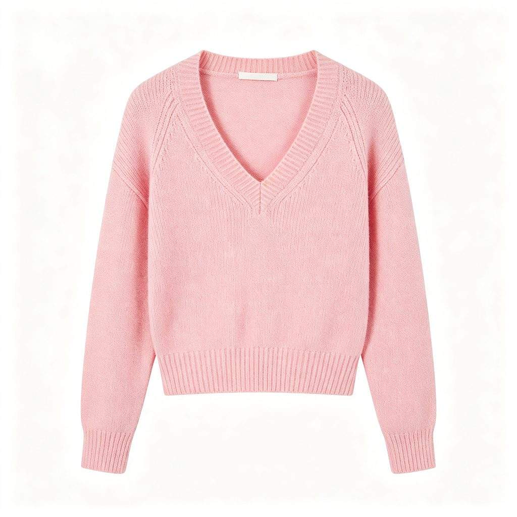 Pink V-Neck Knitted Sweater - Image 2