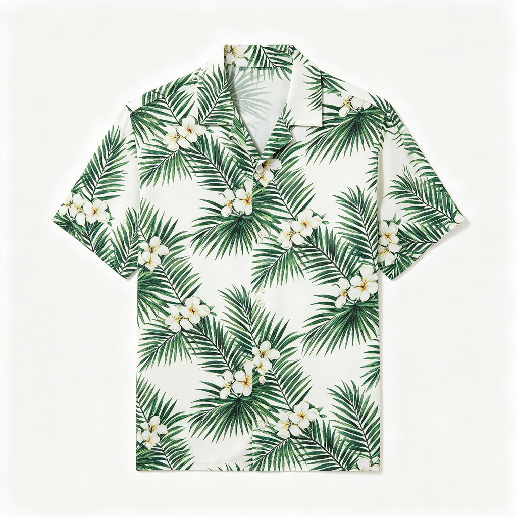 White Tropical Palm Print Short Sleeve Shirt - Image 2