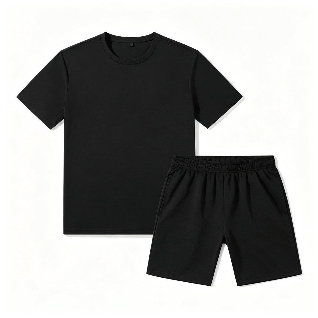 Black Athletic Short Sleeve T-Shirt & Shorts Set - Image 2