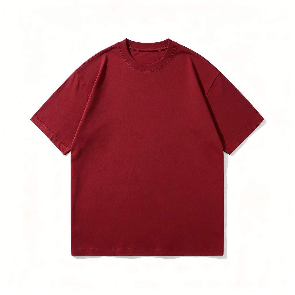 Burgundy Cotton Crew Neck Short-Sleeve T-Shirt - Image 2