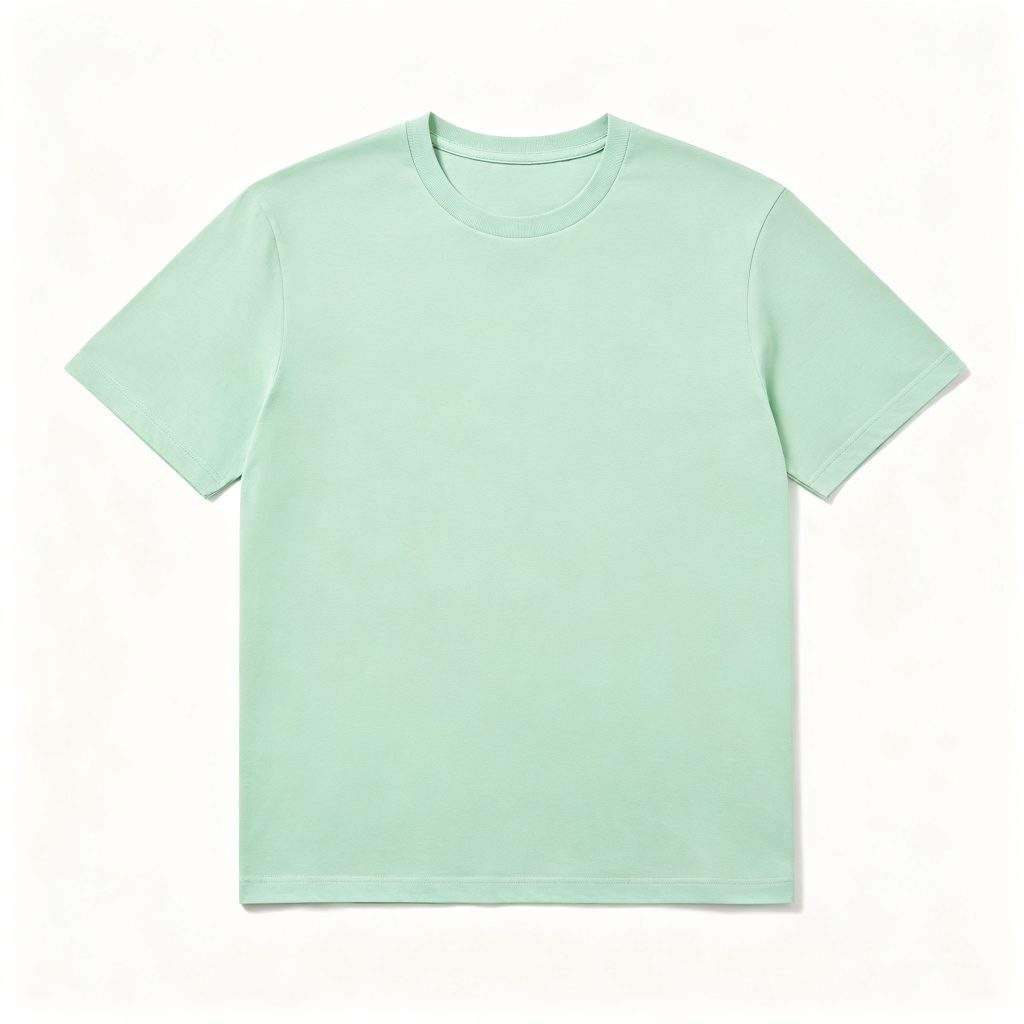 Mint Green Cotton Crew Neck Short-Sleeve T-Shirt - Image 2