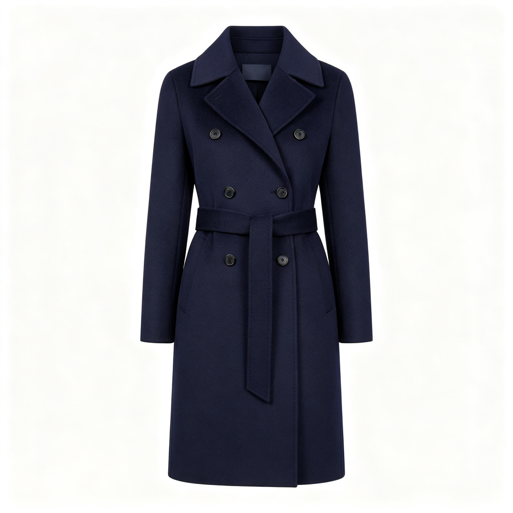 Navy Blue Double-Breasted Wool Coat - Image 2