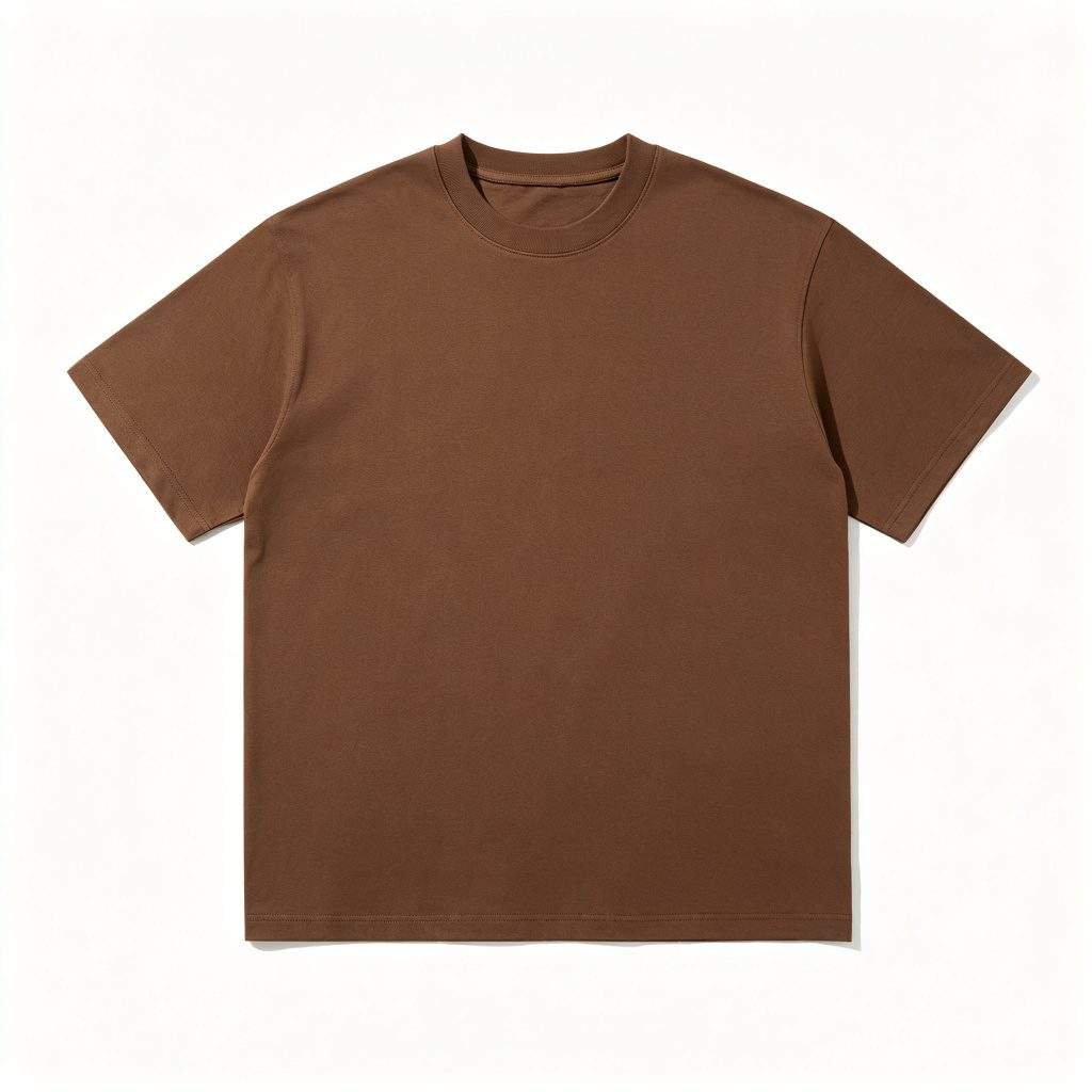 Coffee Brown Cotton Crew Neck Short-Sleeve T-Shirt - Image 2