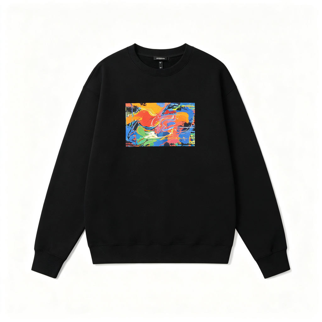 Black Colorful Abstract Art Print Crewneck Sweatshirt - Image 2