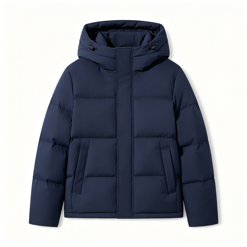 Navy Blue Hooded Down Jacket - Image 2