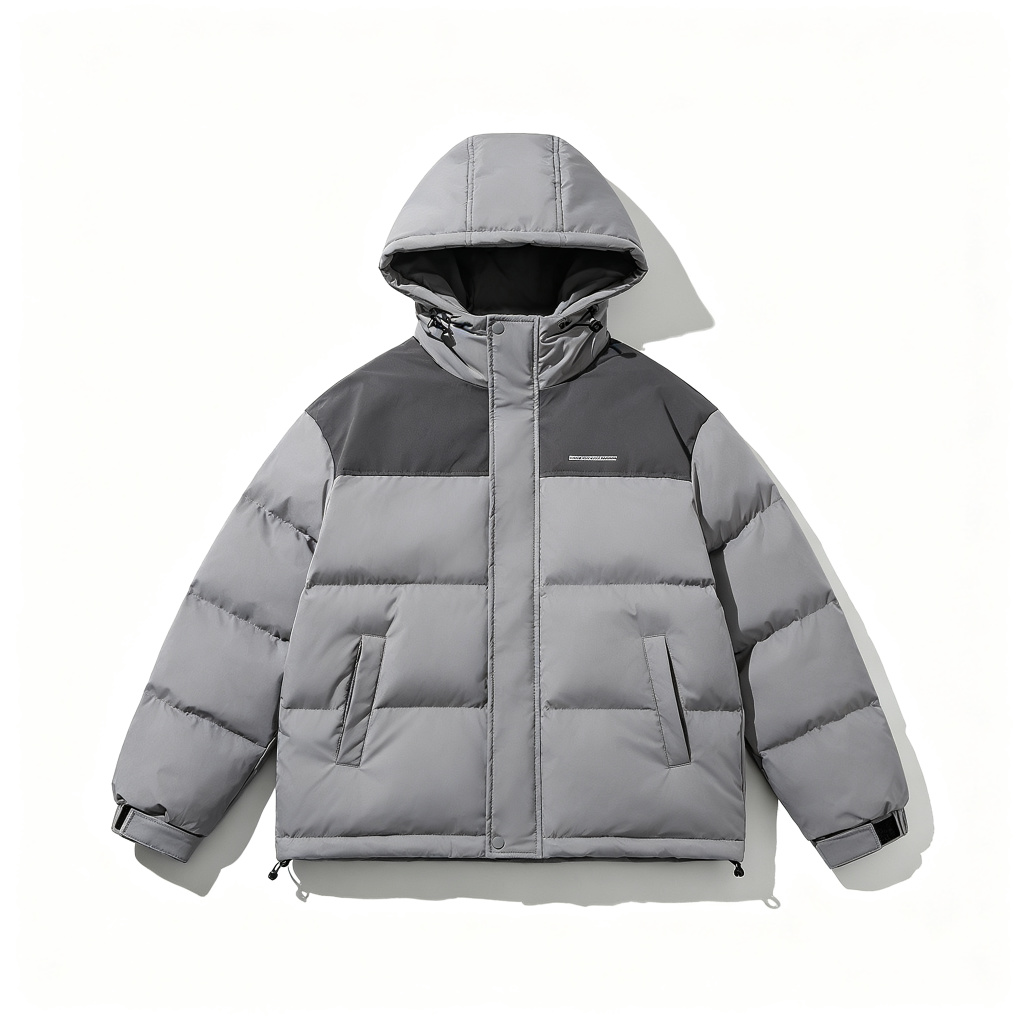 Gray Colorblock Hooded Down Jacket - Image 2