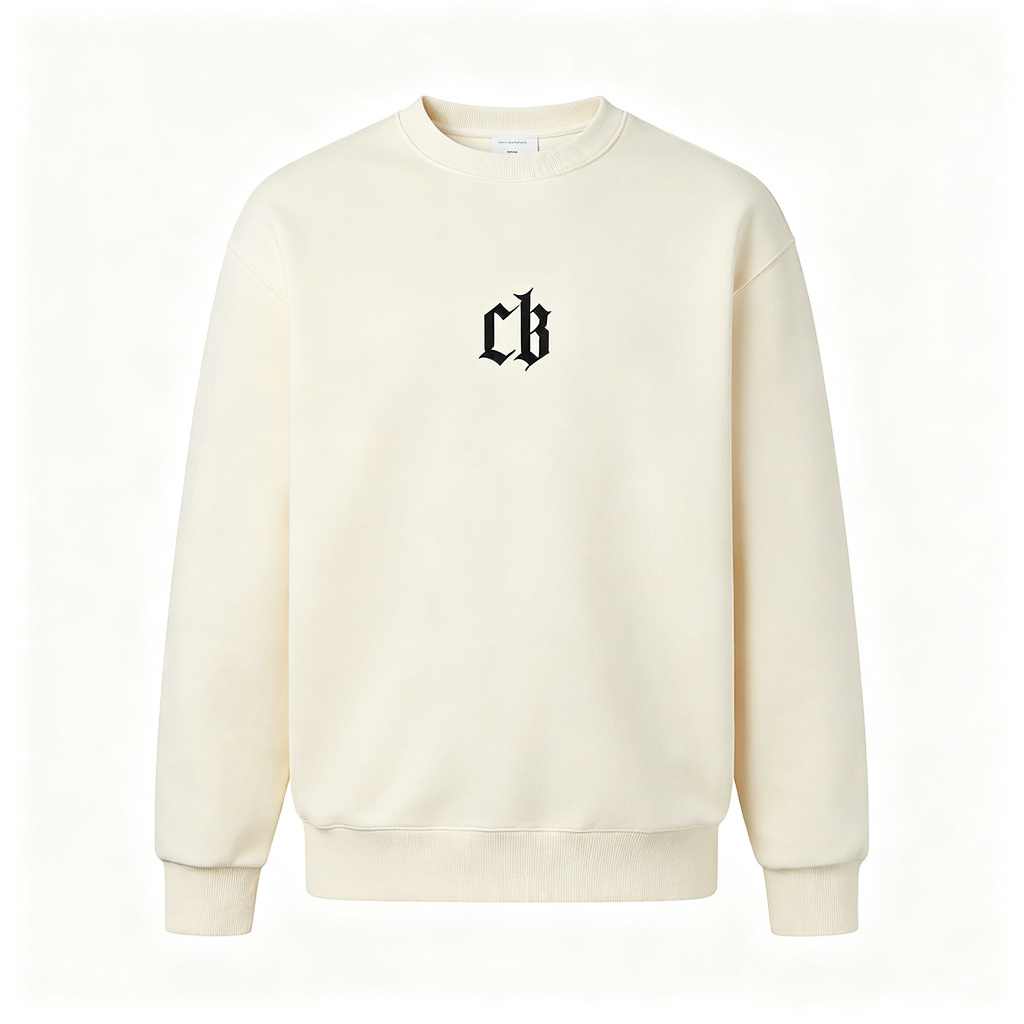 Cream White Letter Print Crewneck Sweatshirt - Image 2
