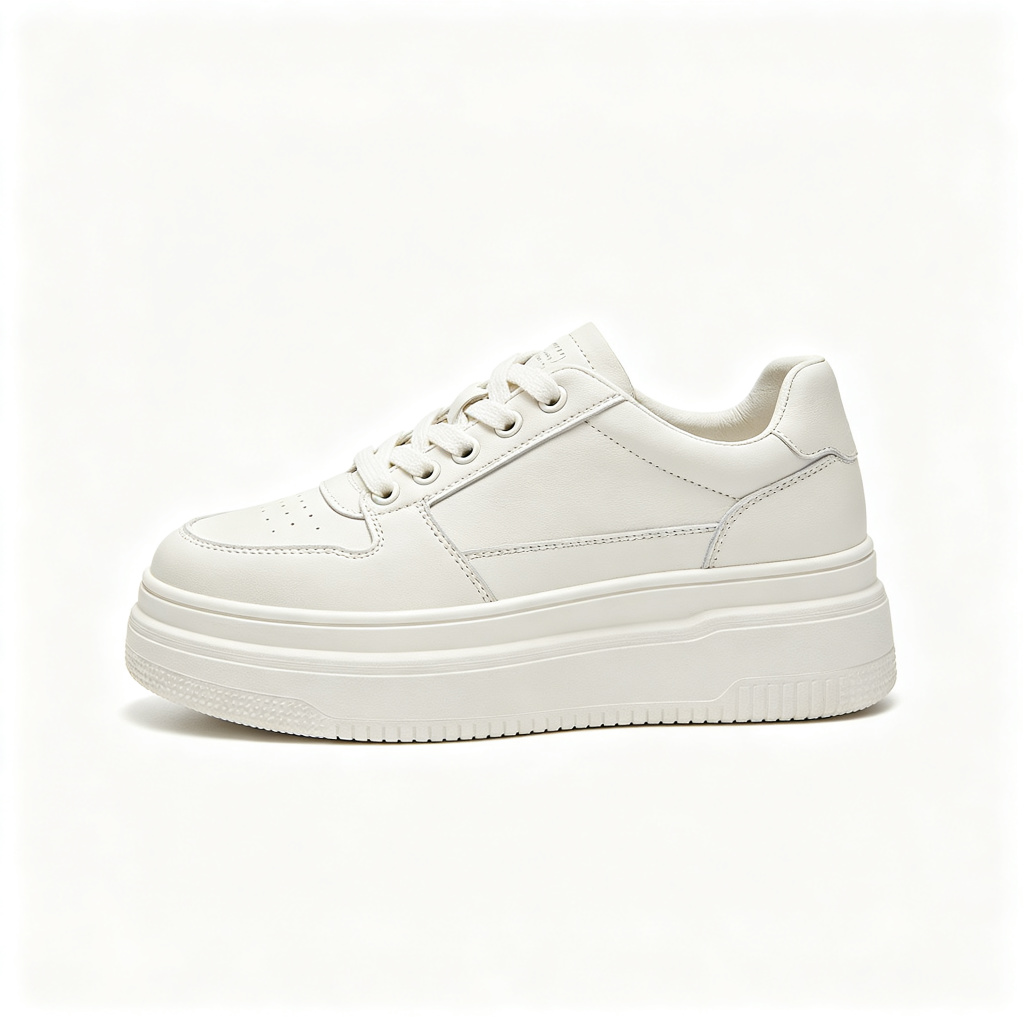 White Leather Platform Chunky Sole Sneakers - Image 2