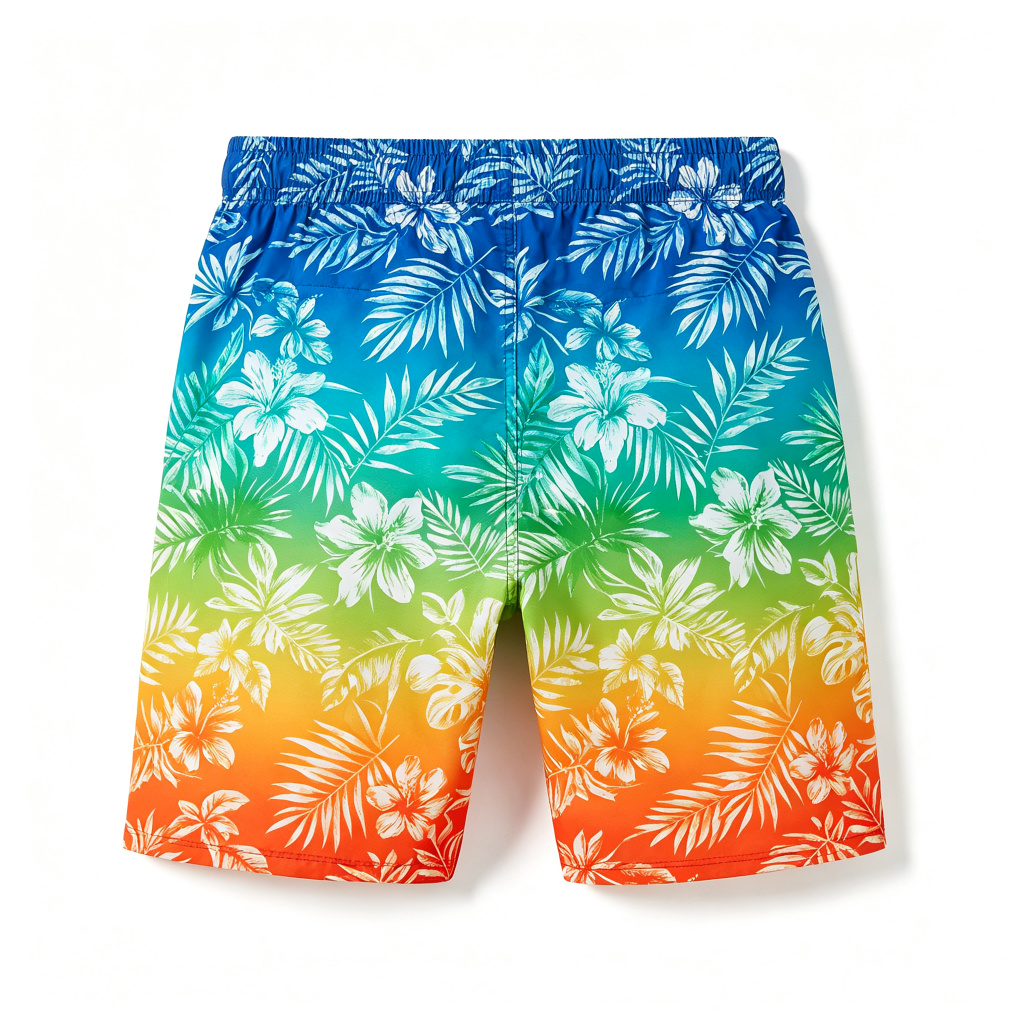 Colorful Gradient Tropical Print Beach Shorts - Image 3