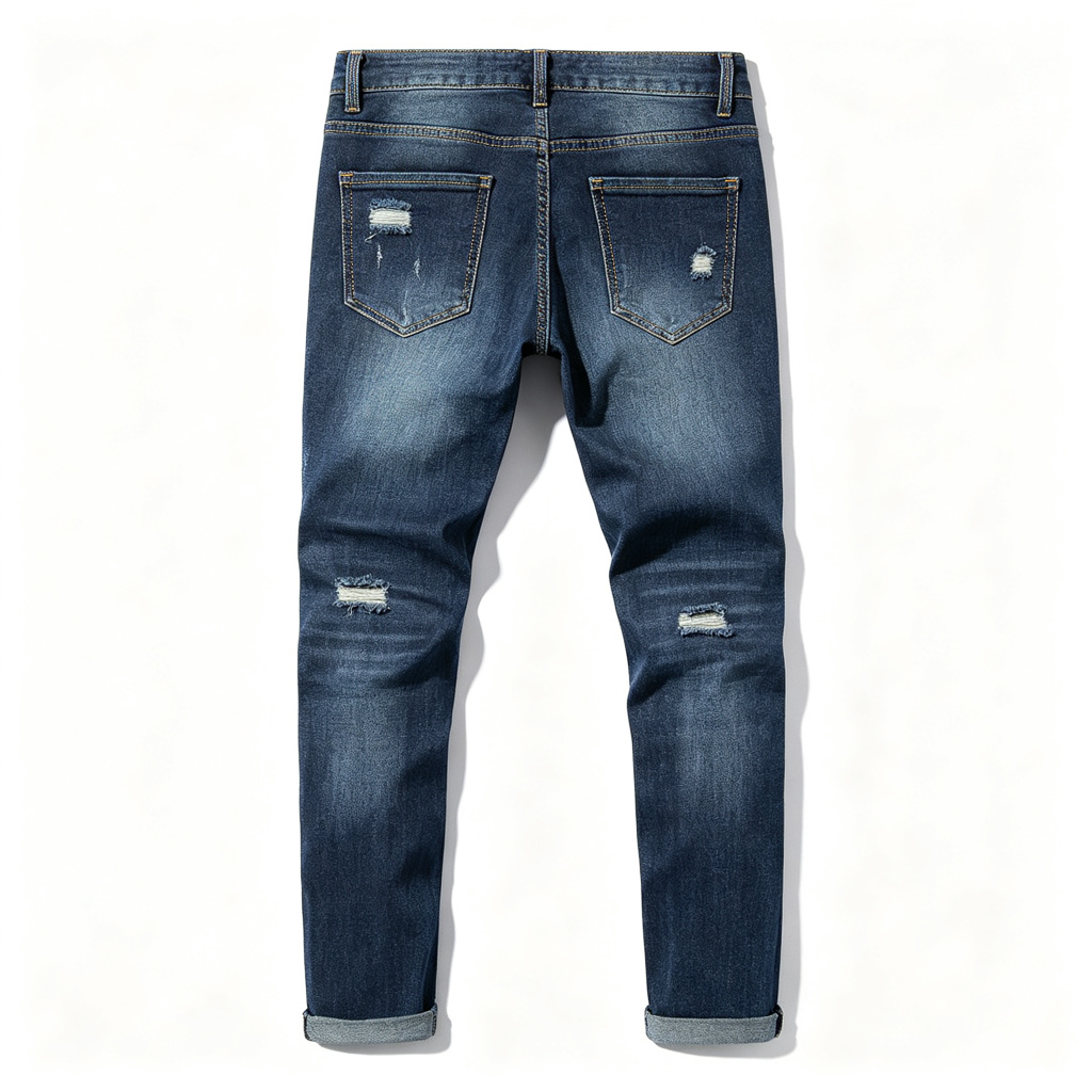 Dark Blue Ripped Slim Fit Jeans - Image 3