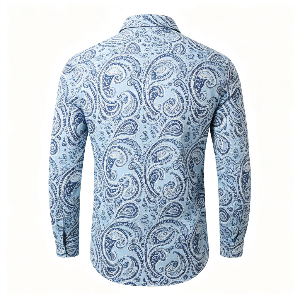 Light Blue Vintage Paisley Print Long Sleeve Shirt - Image 3
