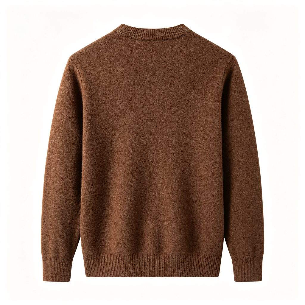 Coffee Brown Crew Neck Knitted Sweater - Image 3