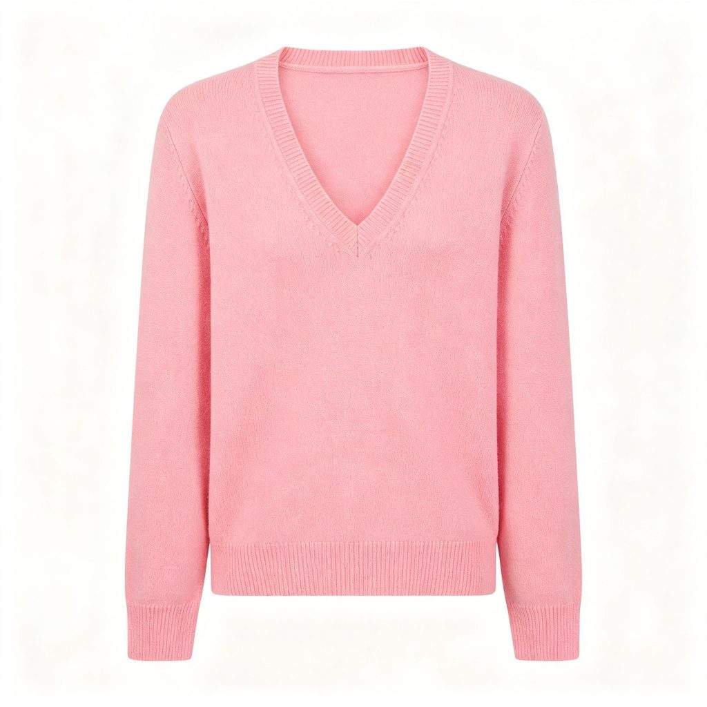 Pink V-Neck Knitted Sweater - Image 3