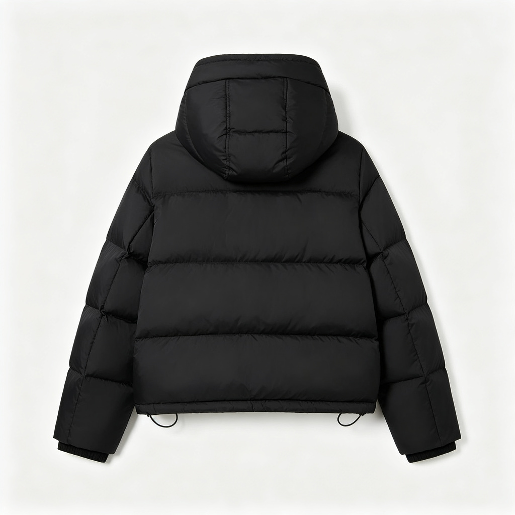 Black Short Hooded Puffer Jacket - Image 3