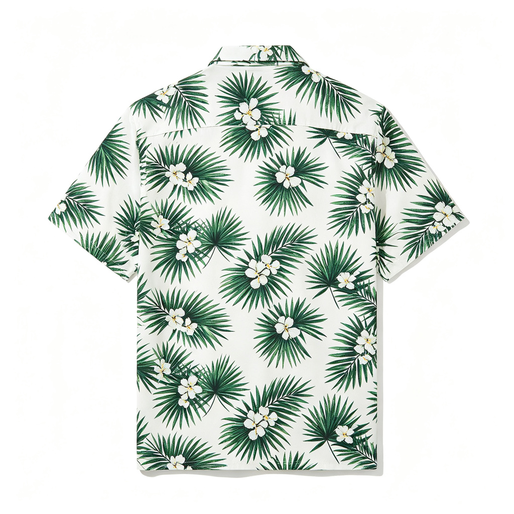 White Tropical Palm Print Short Sleeve Shirt - Image 3