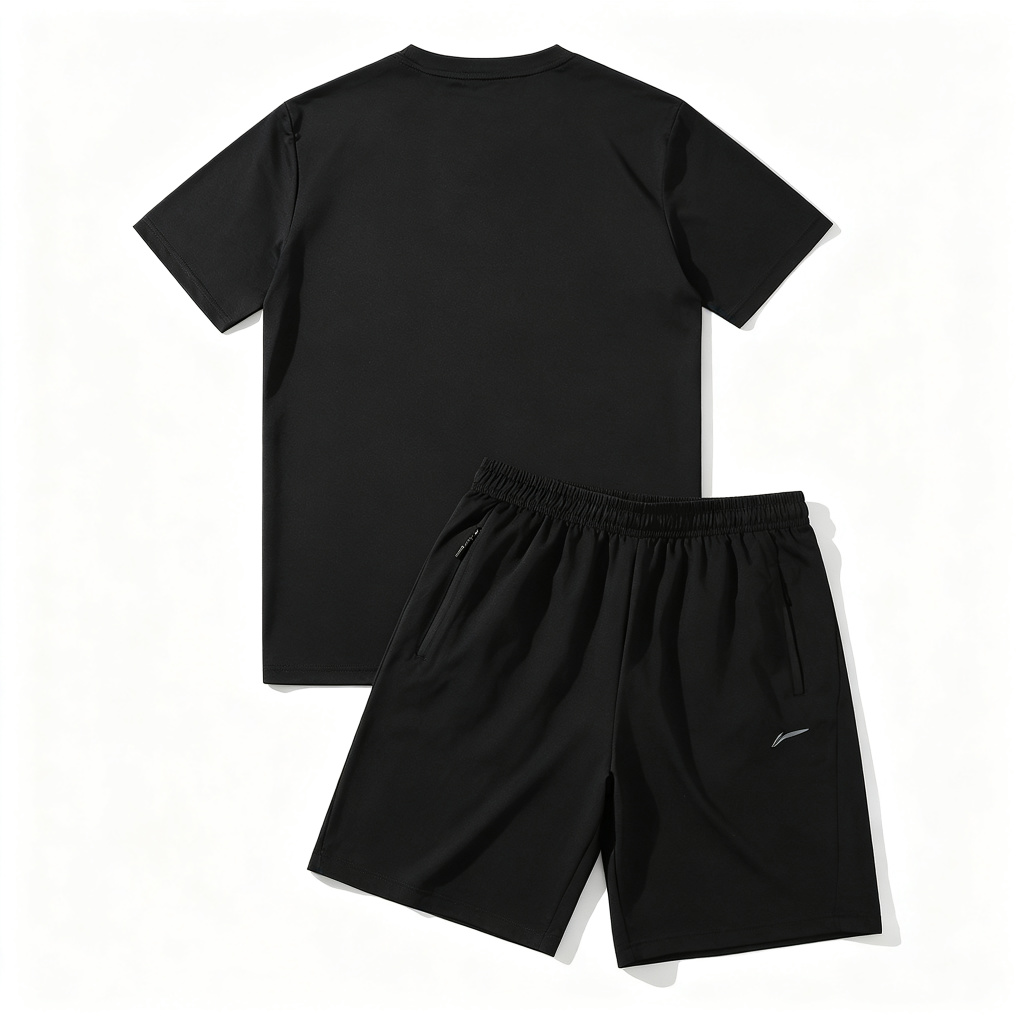 Black Athletic Short Sleeve T-Shirt & Shorts Set - Image 3