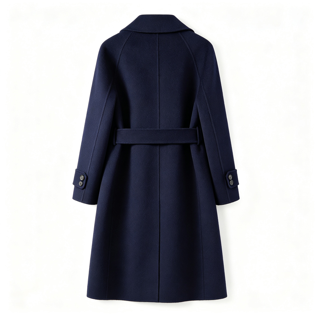 Navy Blue Double-Breasted Wool Coat - Image 3