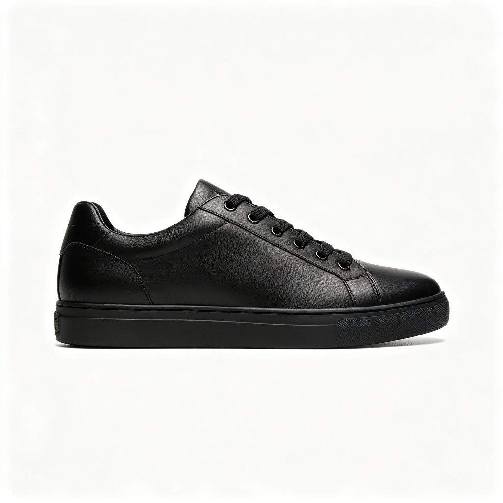 Black Genuine Leather Court Sneakers - Image 3