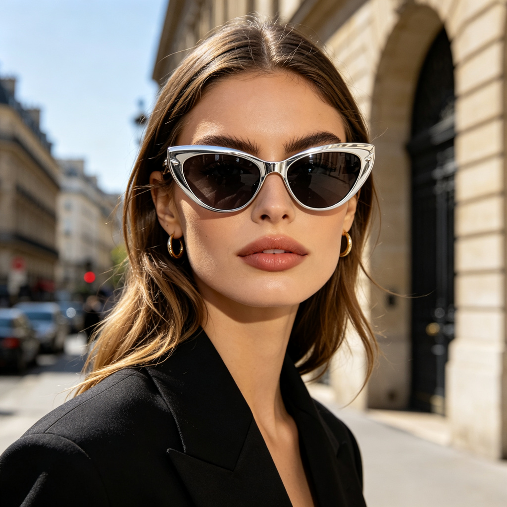 Silver Metal Cat Eye Sunglasses - Image 3