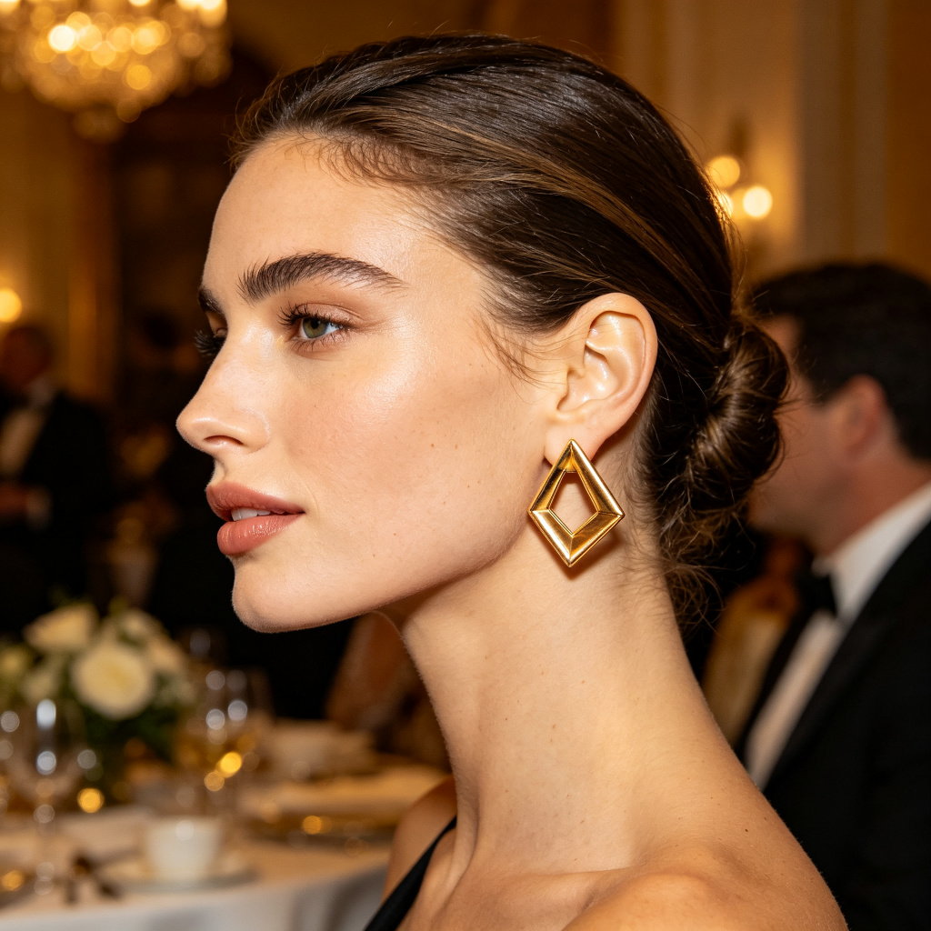 Gold Geometric Hoop Earrings - Image 3