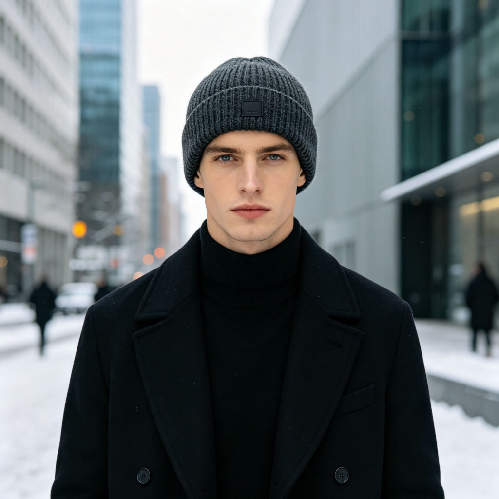 Dark Grey Chunky Ribbed Knit Beanie - Image 3