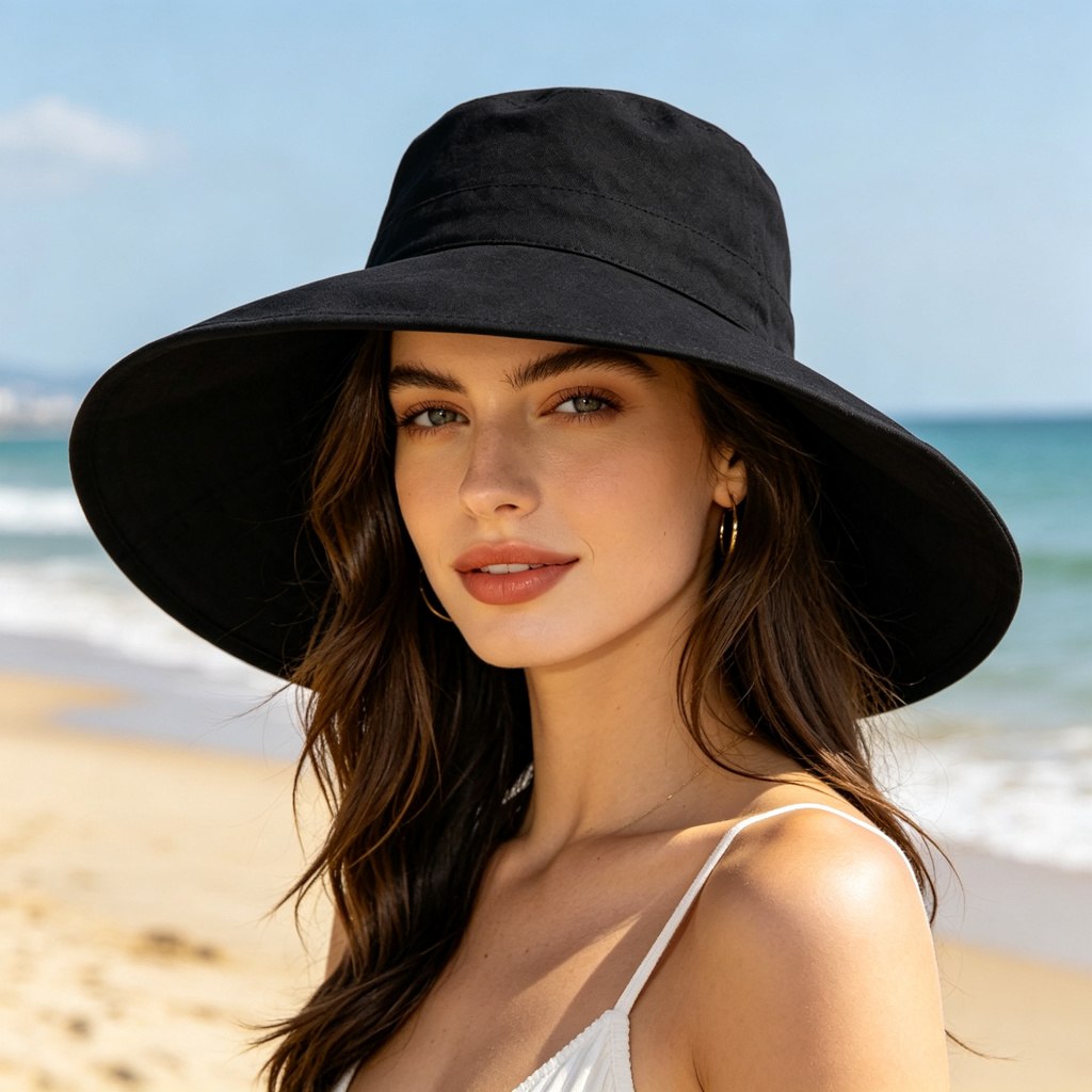Black Wide Brim Bucket Hat - Image 3