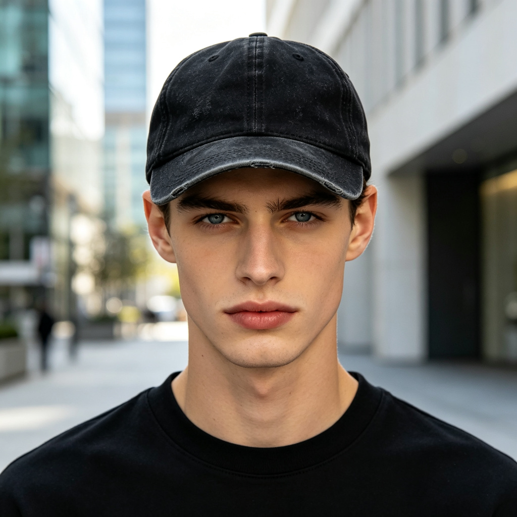 Black Distressed Washed Baseball Cap - Image 3