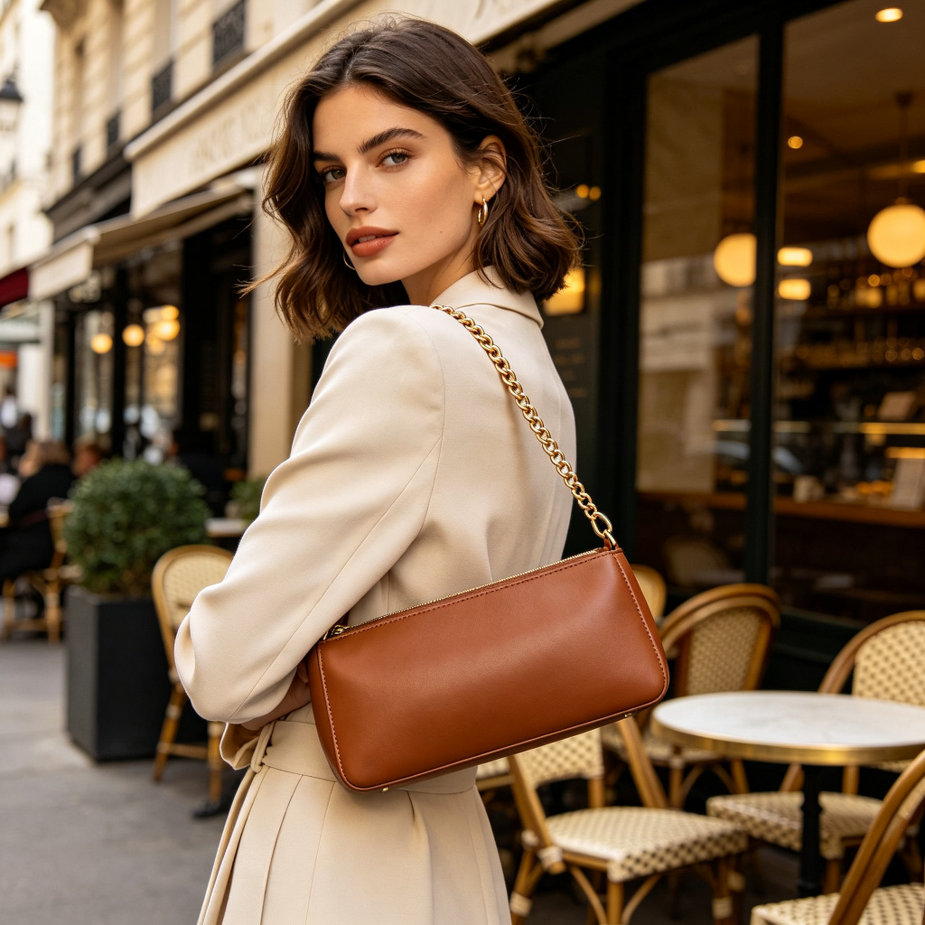 Brown Leather Baguette Bag - Image 3