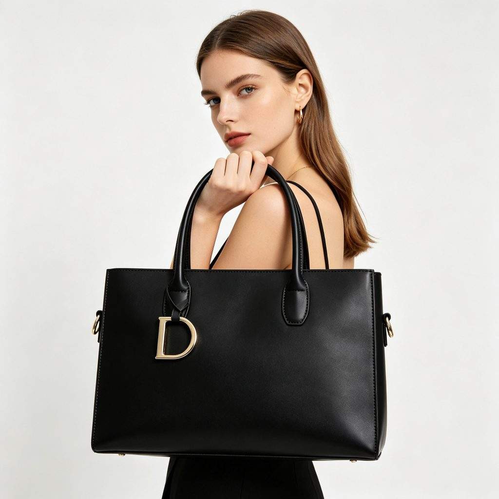 Black Genuine Leather Tote Bag - Image 3