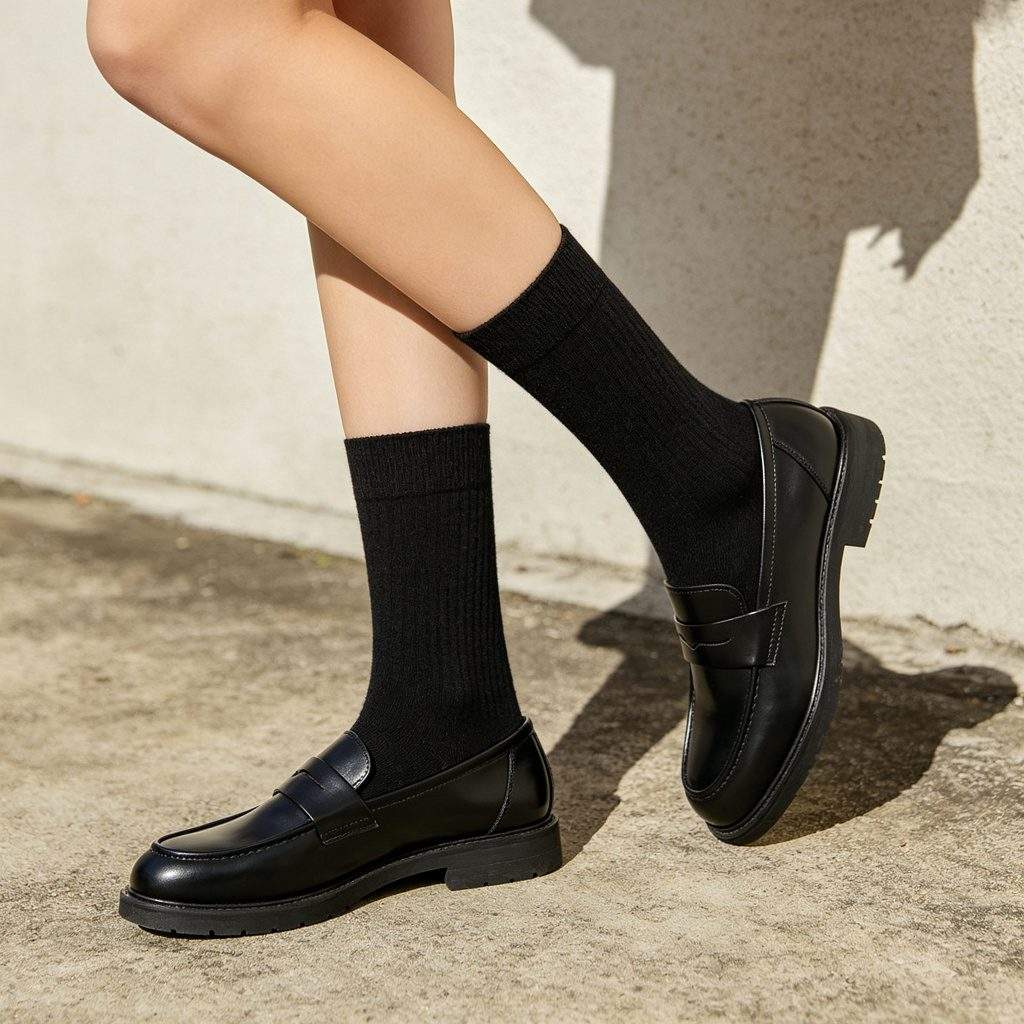 Black Cotton Mid-Calf Socks - Image 3
