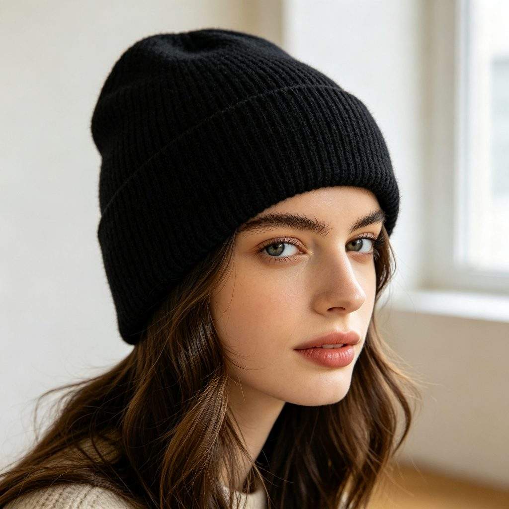 Black Knitted Beanie - Image 3