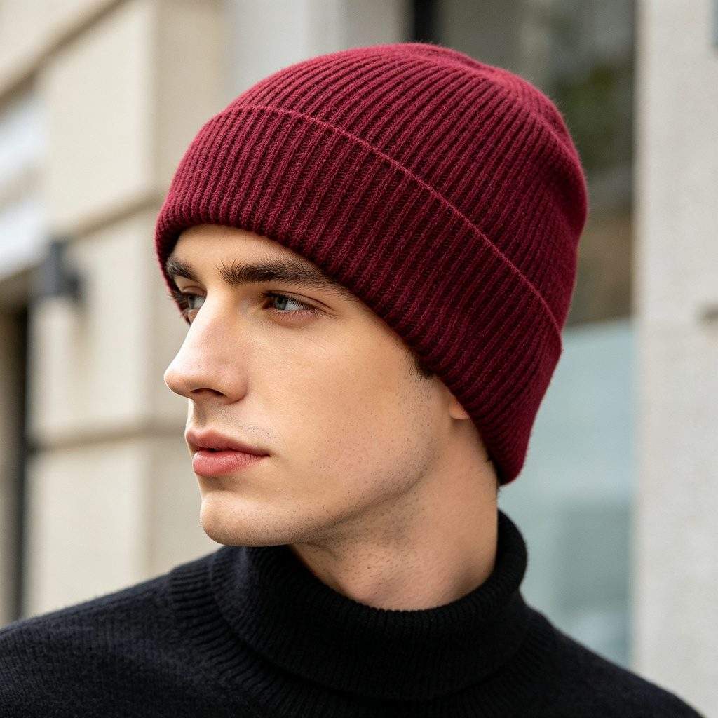 Burgundy Knitted Beanie - Image 3