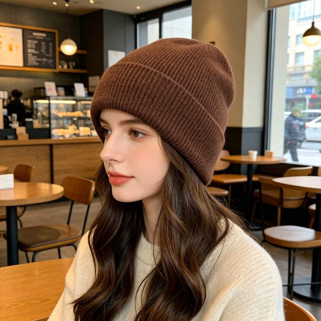 Coffee Brown Knitted Beanie - Image 3