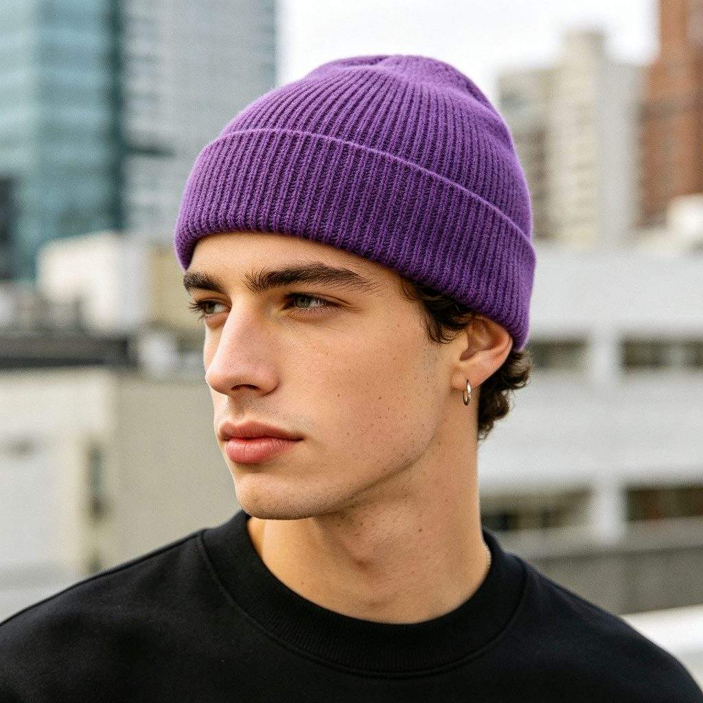 Purple Knitted Beanie - Image 3