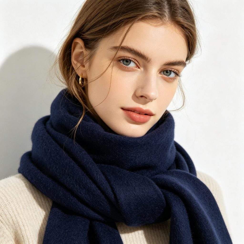 Navy Blue Cashmere Scarf - Image 3