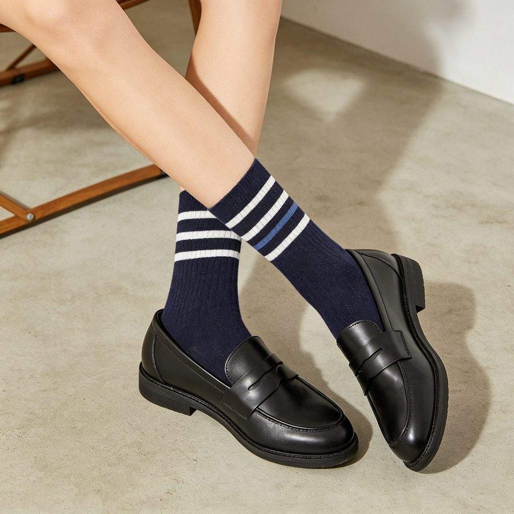 Navy Striped Mid-Calf Socks - Image 3