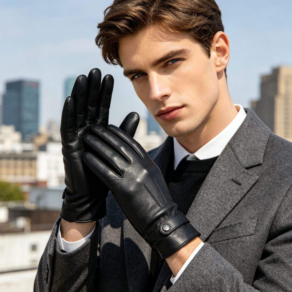 Black Genuine Leather Gloves - Image 3
