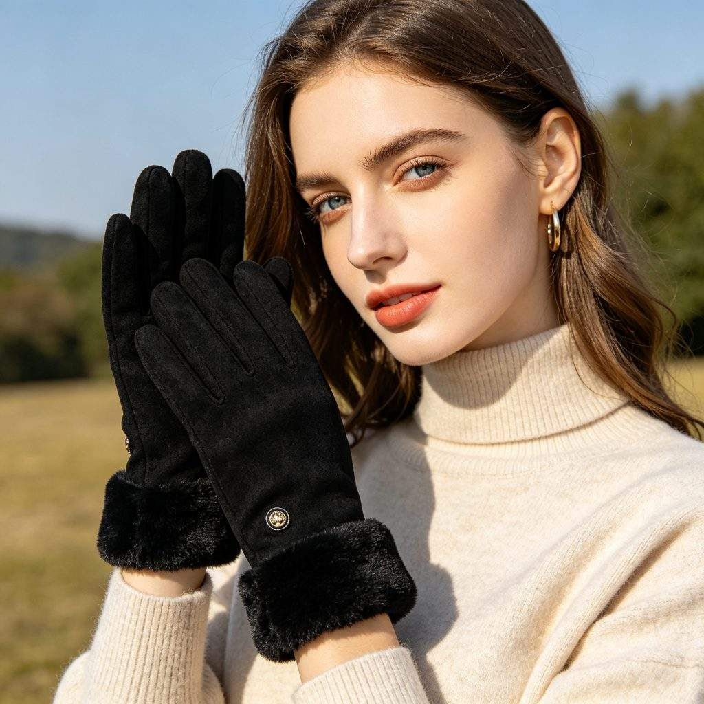 Black Fleece-Lined Warm Gloves - Image 3
